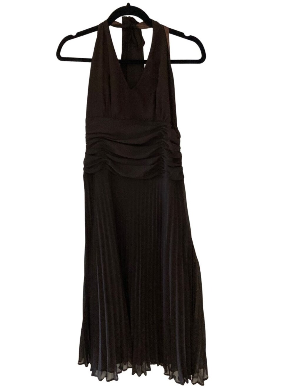 Monsoon Chocolate Brown Halter Pleated Full Shirt Dress EU 40 UK 12 Us 10